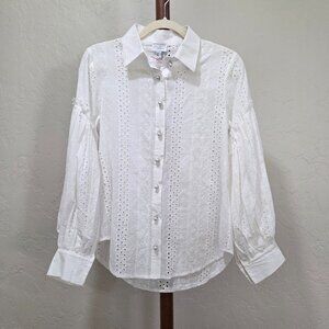 Aiyana Collared Long Sleeve‎ Button Down Eyelet Shirt